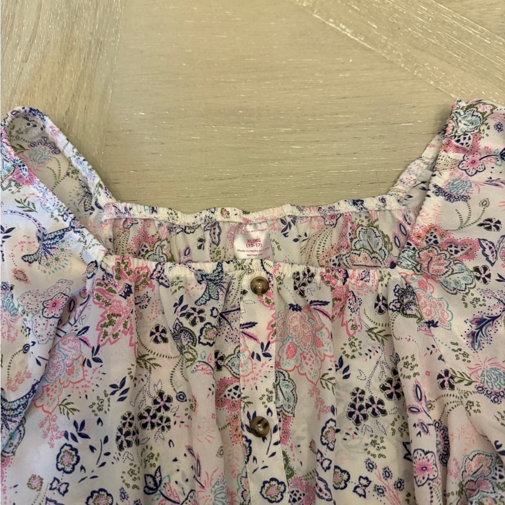 Pink and Purple Paisley Off the Shoulder Peasant Floral Print Top - Picture 5 of 7